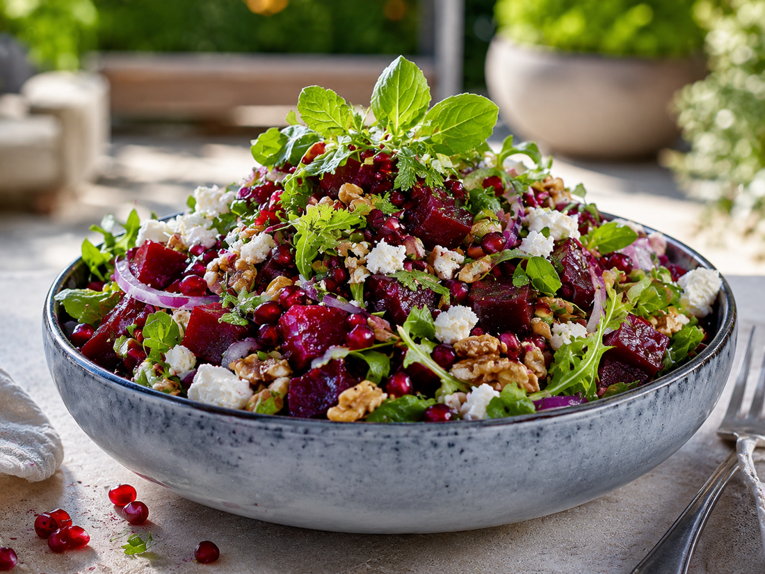 Rote-Bete-Salat mit Feta, Granatapfel und aktivierten Walnüssen