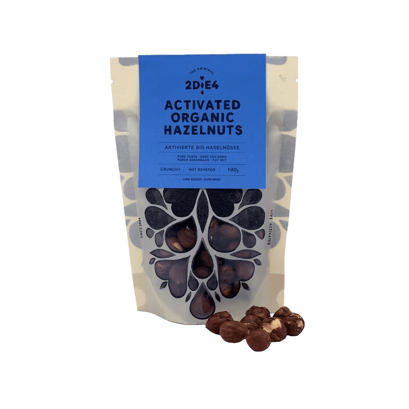 2DiE4 aktivierte Bio-Haselnüsse – fermentiert in zwei Stufen, aus Bayern, mit natürlichem Umami-Geschmack, reduziertem Phytinsäuregehalt, perfektem Crunch und hoher Nährstoffverfügbarkeit.