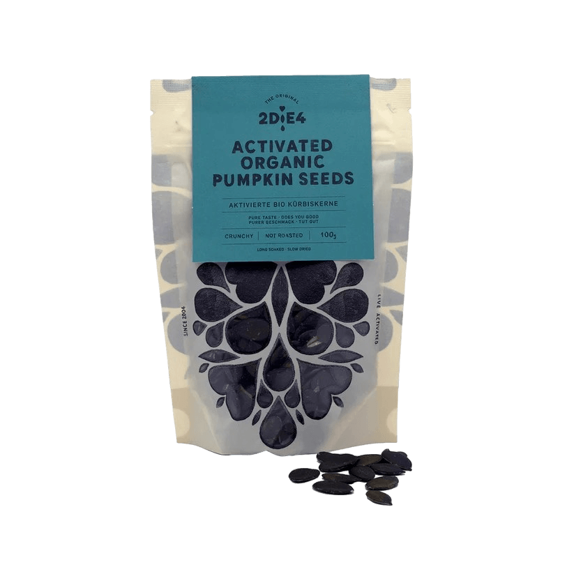 2DiE4 aktivierte Bio-Kürbiskerne – zweistufig fermentiert, handveredelt, mit natürlichem Umami-Geschmack, perfektem Crunch, leichter Verdaulichkeit und voller Mineralienkraft.
