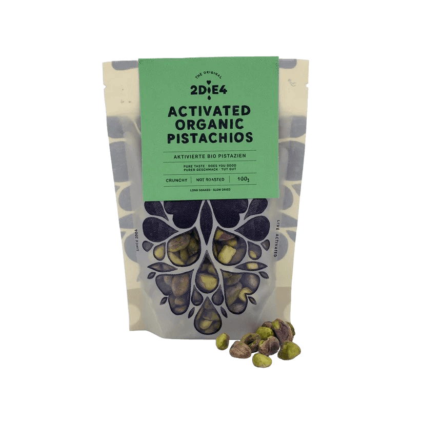 2DiE4 aktivierte Bio-Pistazien – zweistufig fermentiert, handveredelt, mit natürlichem Umami-Geschmack, perfektem Crunch, reduziertem Phytinsäuregehalt und voller Nährstoffkraft.