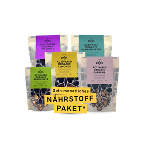 2DiE4 Nährstoff-Paket: fünf Beutel aktivierte Bio-Nüsse, Walnüsse, Kürbiskerne, Mandeln, Cashews und Paranüsse